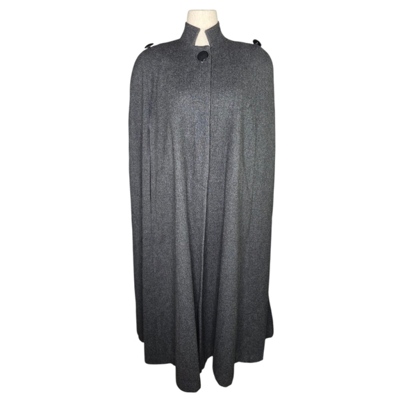 Vintage C’est Simone Charcoal Gray Wool Cape Small 70s Full Length Buttoned - Picture 2 of 14